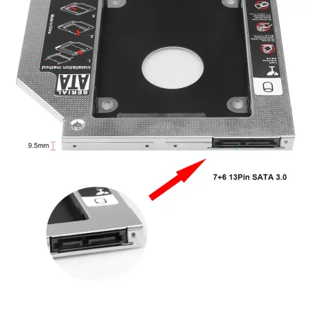 Laptop DVD to 2nd SSD/HDD Caddy Hard Drive Enclosures 9MM